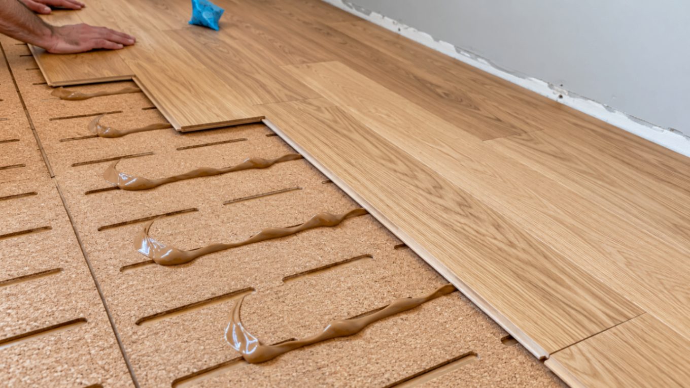 Lames de parquet sur un support préparé