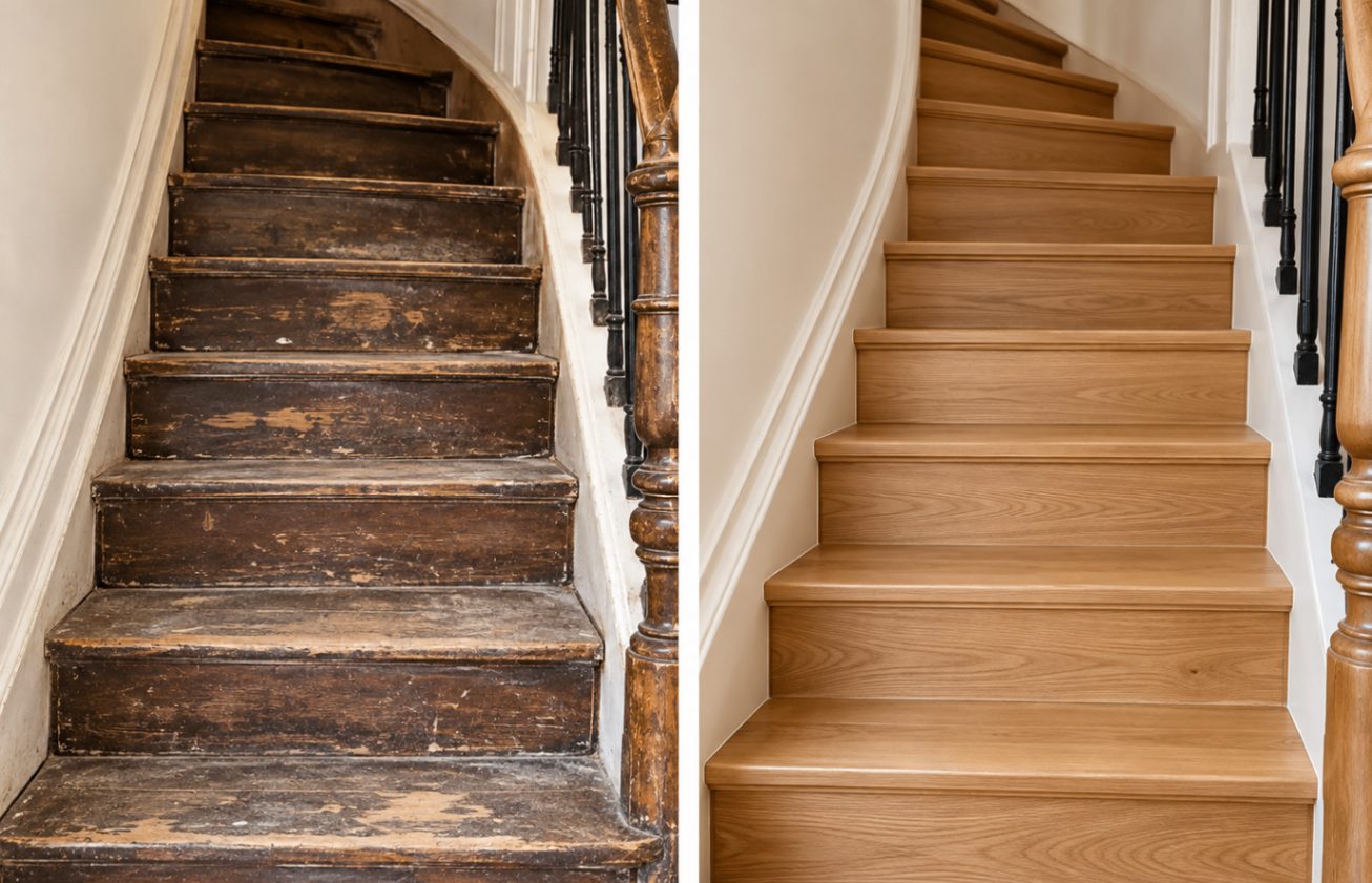 Escalier bois avant et après rénovation